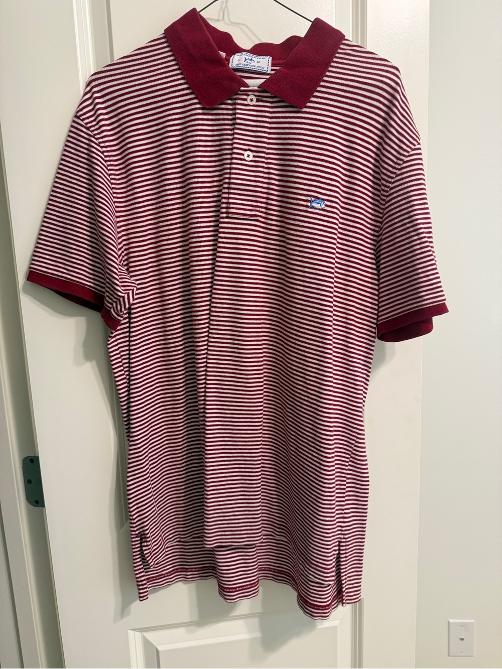 Southern Tide Red and White Striped Polo